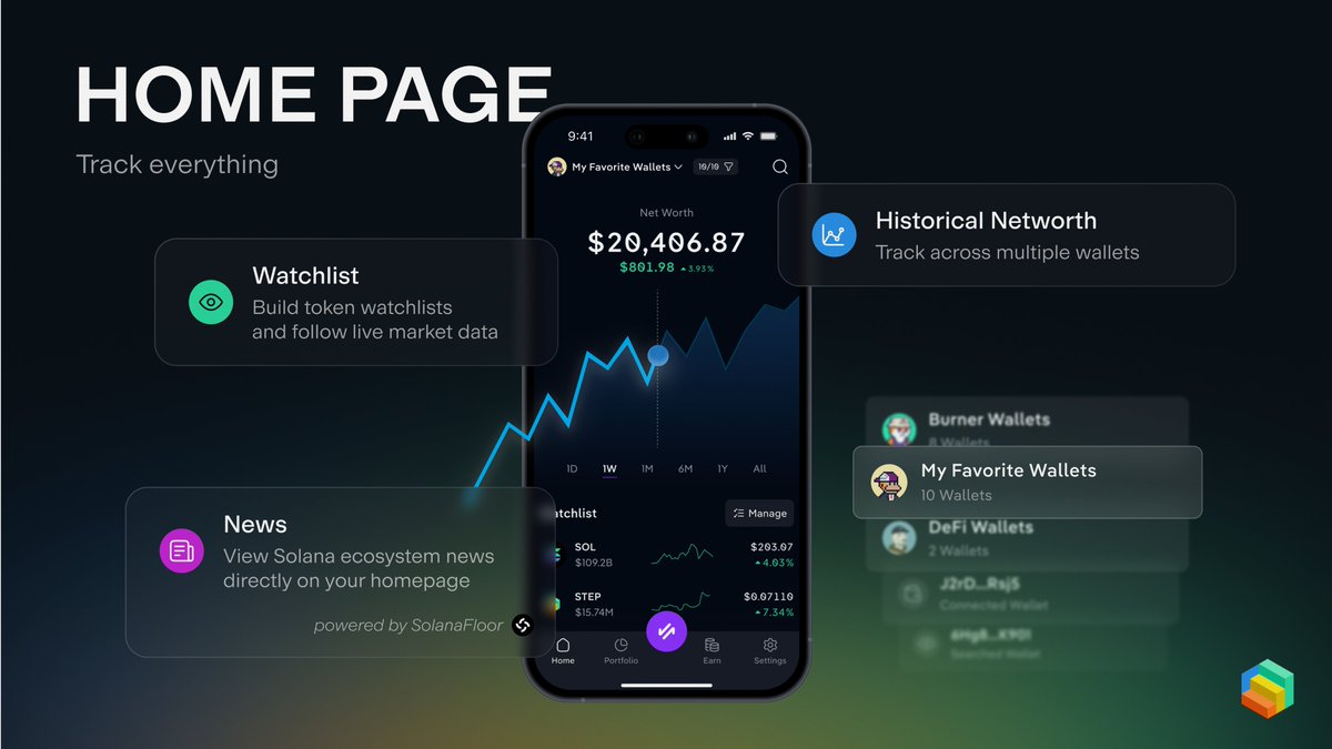 Step Wallet homepage screenshot showing net worth, token watchlists, and news feed
