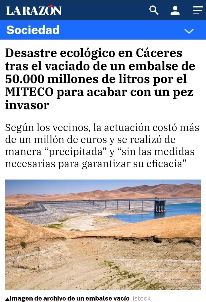 Cáceres es bastante seco, por eso es buena idea vaciar 50 millones de litros en pleno verano para acabar con un pez invasor generando además un desastre ecológico....
