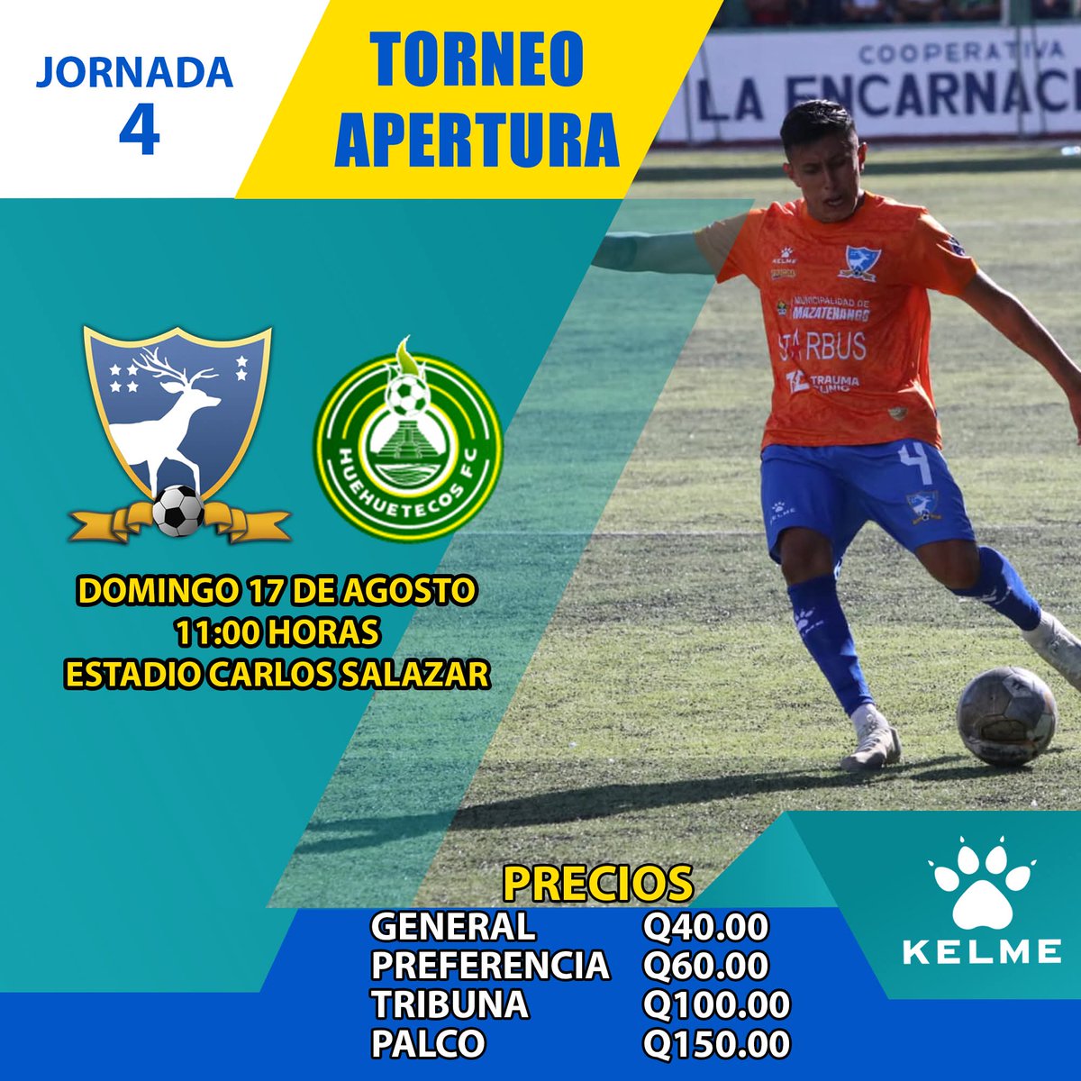 Atención #VenadosIncondicionales
⚽️ Jornada 4
🆚 Huehuetecos
📅 Domingo 17 de agosto
🕚11:00 Hrs.
🏟 Estadio Carlos Salazar
🏆 #Apertura2025