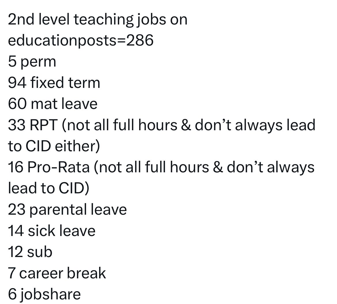 ciaraquill's tweet photo. Why doesn’t @astiunion general secretary Kieran Christie highlight the fact that the majority of 2nd level teaching posts currently advertised are short term, not permanent and often not full hour jobs? No teacher can survive on precarious, piecemeal contracts. #edchatie Again 👇🏻 https://t.co/XWHFDw6h50
