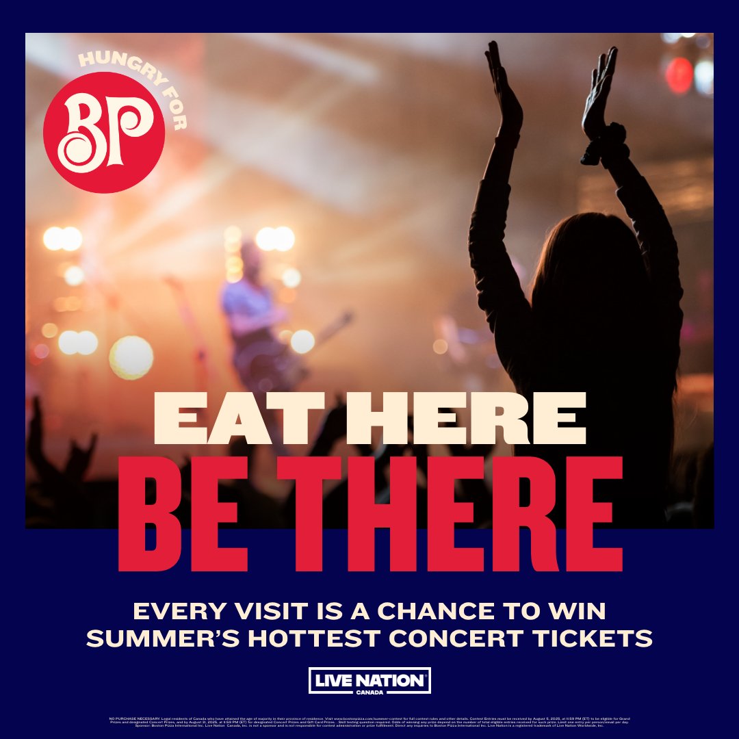 Every visit is a chance to win tickets to summer’s biggest concerts across Canada. 🎶

#BostonPizza #LiveNationCanada