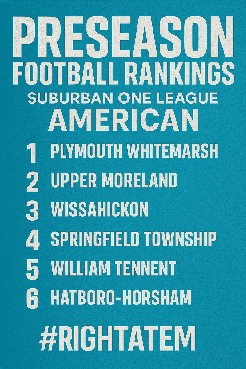 Coach Rob Ford (@robertjford4) on Twitter photo #RightAtEm RANKINGS
<a href="/PIAASports/">PIAA</a> <a href="/SOLsports/">SOLsports</a> <a href="/S1insider/">Suburban One Insider</a> <a href="/PWHS_Football/">PW Football</a> @umbearsfootball <a href="/WissahickonSD/">Wissahickon SD</a> <a href="/STHSFootball_/">Springfield Spartans</a> <a href="/TennentFB/">Tennent Football</a> <a href="/HHFball/">Hatboro Horsham Football</a> #RightAtEm RANKINGS
<a href="/PIAASports/">PIAA</a> <a href="/SOLsports/">SOLsports</a> <a href="/S1insider/">Suburban One Insider</a> <a href="/PWHS_Football/">PW Football</a> @umbearsfootball <a href="/WissahickonSD/">Wissahickon SD</a> <a href="/STHSFootball_/">Springfield Spartans</a> <a href="/TennentFB/">Tennent Football</a> <a href="/HHFball/">Hatboro Horsham Football</a>