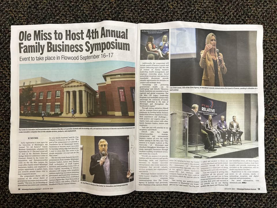 A big thank you to Jack Criss for writing &amp; publishing this recent Mississippi Business Journal article, “Ole Miss to Host 4th Annual Family Business Symposium,” featuring our own CEO and Founder, Liza Cirlot Looser. 

For more information, visit olemisscie.com/family-busines….