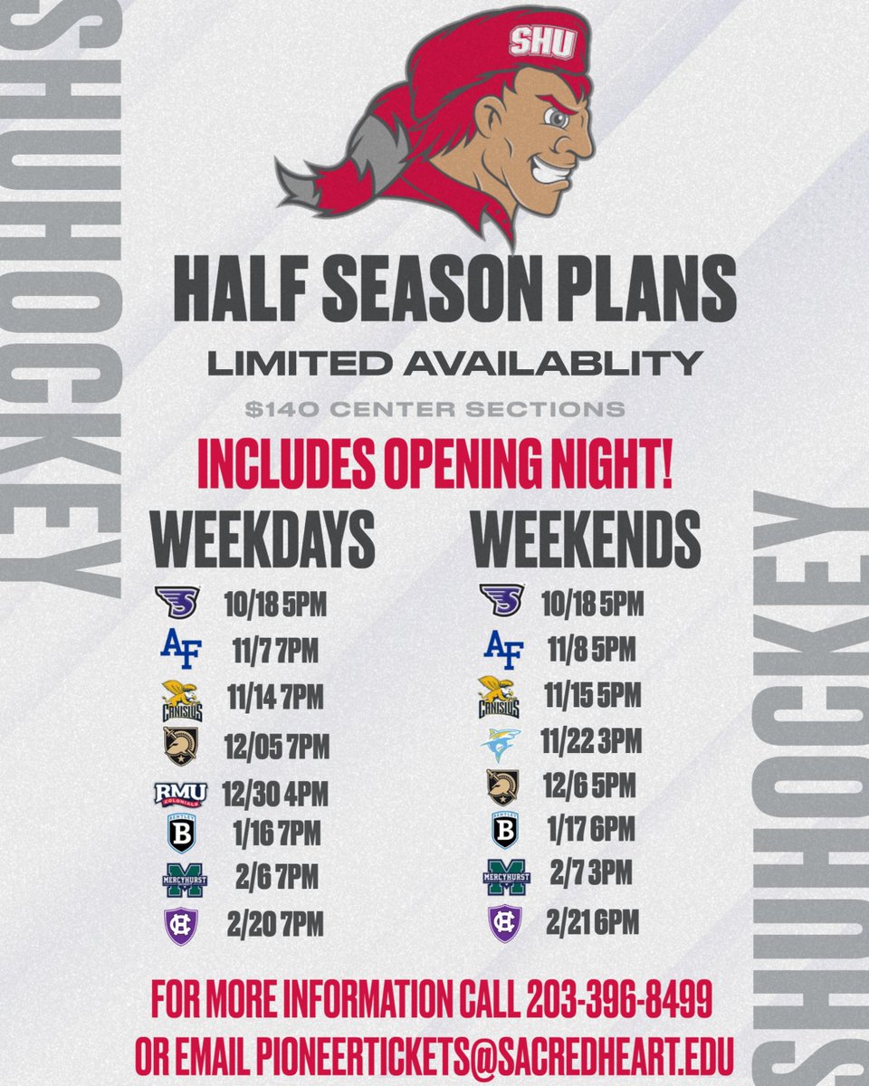 New hockey ticket plans are dropping  🎫

📱 Call the number on the graphic for more info!!

#WeAreSHU