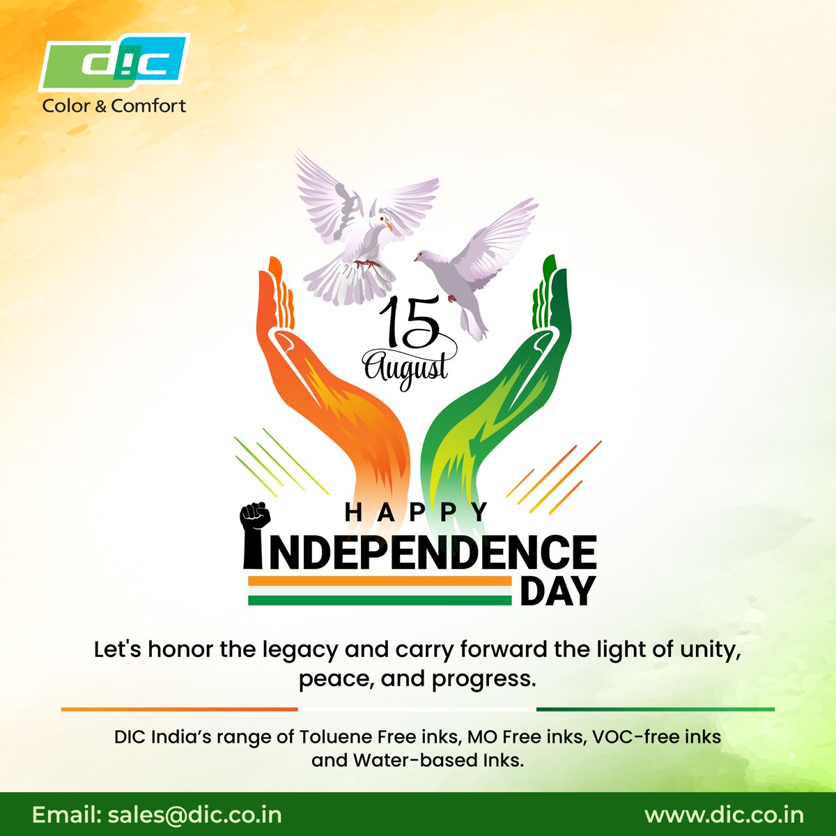 From the tricolour in the sky to the colours in every print, we celebrate the shades of India’s journey. Together, let’s create a brighter, greener tomorrow.

Happy Independence Day!

#DICIndiaLimited #HappyIndependenceDay