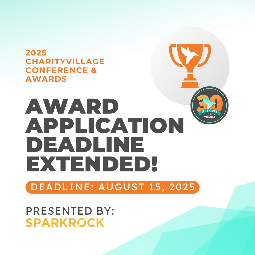 CharityVillage's tweet image. The deadline to nominate a #nonprofit #changemaker for a 2025 CharityVillage #Award has been extended to August 15, 2025! 🏆

okt.to/0afnRW

We'd like to thank @Sparkrock, our presenting sponsor for this year's #conference, for their generous support.