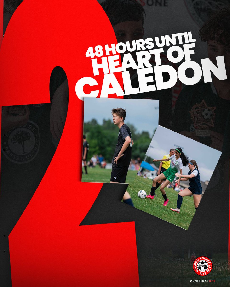 Only 48 hours left! ⏳

The countdown is on🔥

Top clubs, packed fields, and high-energy matchups. The Heart of Caledon Tournament is where champions are made.

Only a matter of time!

#UnitedAsOne #CaledonSoccer