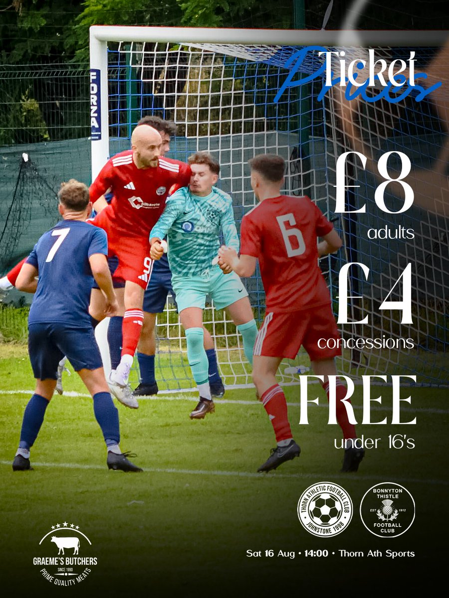Thorn Athletic WOS (@thornwos) on Twitter photo ππΌππππΏπΌπ πππππππ ||
Here's entry details for Saturday's home clash with Bonnyton.
The gate and bar will open at 12.30pm for supporters.
Delighted to have cold pints on draft from our friends <a href="/Twotownsdown/">Two Towns Down Brewing</a> and the Hat-Trick Hatch Snack Bar.
Get along early π₯§ πΊ ππΌππππΏπΌπ πππππππ ||
Here's entry details for Saturday's home clash with Bonnyton.
The gate and bar will open at 12.30pm for supporters.
Delighted to have cold pints on draft from our friends <a href="/Twotownsdown/">Two Towns Down Brewing</a> and the Hat-Trick Hatch Snack Bar.
Get along early π₯§ πΊ