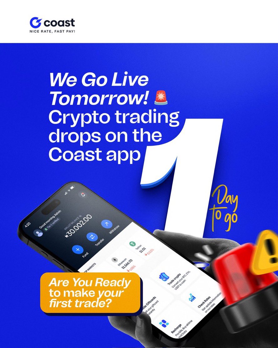 LouieDi13's tweet photo. 1 more sleep till you trade crypto with ease on Coast! 🛏️
You asked. We built it.
And now… it’s almost time to tap, trade & win.
🚨 Don’t miss the launch tomorrow.
💥 Something special might be waiting…
#UseCoast #Crypto4Cash #CryptoTrading #ProductLaunch #1DayToGo https://t.co/kF05ClzVxM