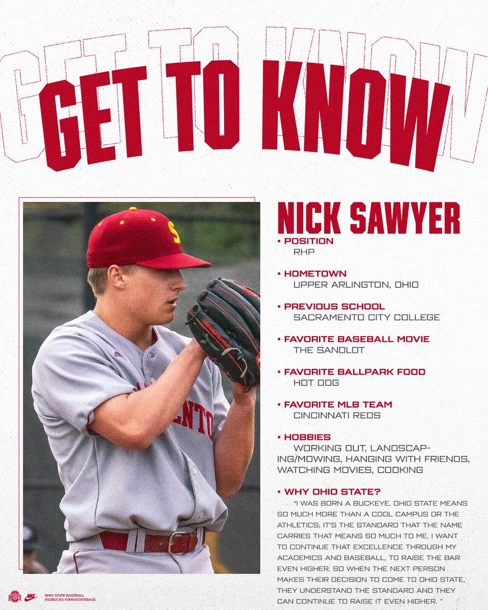 Now introducing, <a href="/nsawyer05/">Nick sawyer</a>! Nick went 4-0 on the mound in two seasons at Sacramento City College, and notched three saves and 43 Ks in 63.2 innings tossed!

#GoBucks