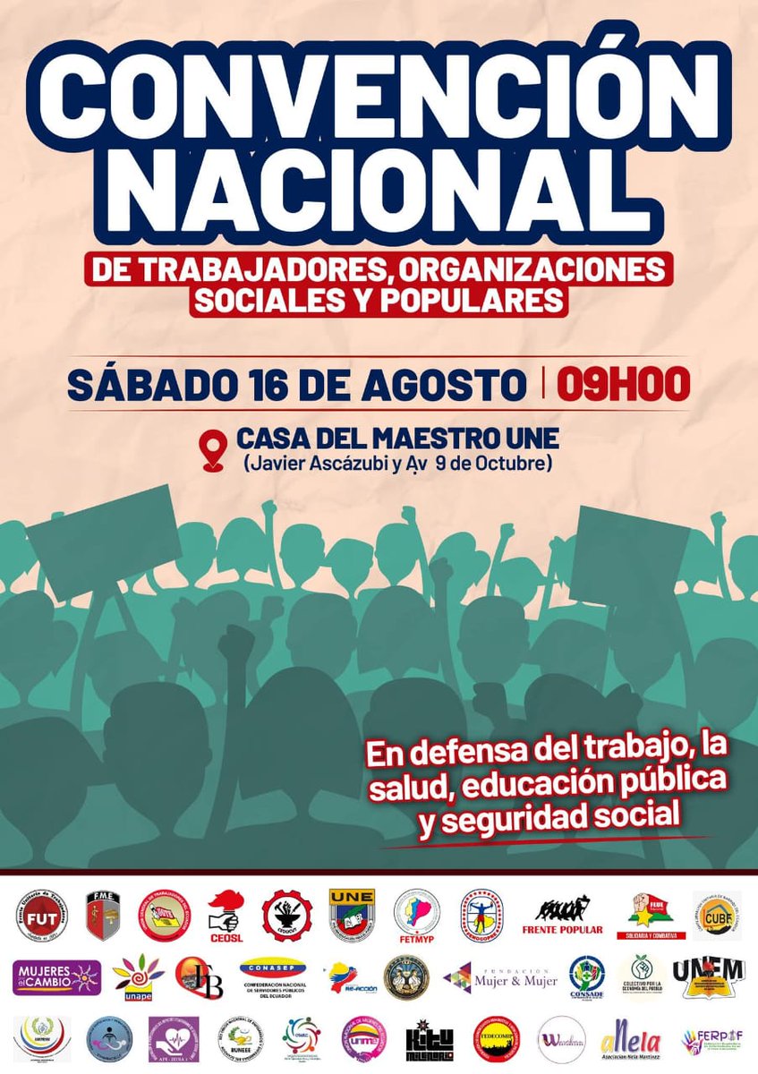 #CONVENCION|  
¡Se viene la Convención Nacional de trabajadores, organizaciones sociales y populares en unidad!
Porque cuando el pueblo se une, el pueblo vence. 

Este 16 de agosto nos encontramos para debatir, y proponer Todos y todas invitadas.