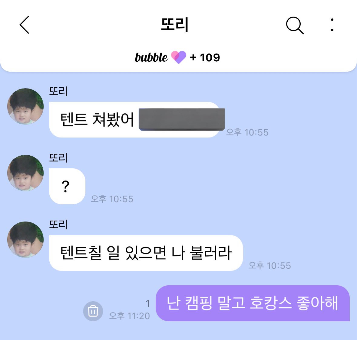 또리야 미안- 누난 텐트에서 못자…