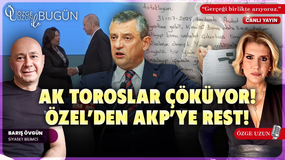 “Ak Toroslar Çöküyor! Özel’den AKP’ye Rest”
📌 Konuğum: Barış Övgün – Siyasette restleşmenin perde arkası
📌 İBB’de “kumpas” iddiası
📌 Çerçioğlu transferi
📌 Diploma krizi
📌 “Hissedilen enflasyon” tartışması
⬇️⬇️⬇️⬇️ <a href="/BarOvgun/">Barış Övgün</a> 
youtube.com/live/P3nHuS-yj…