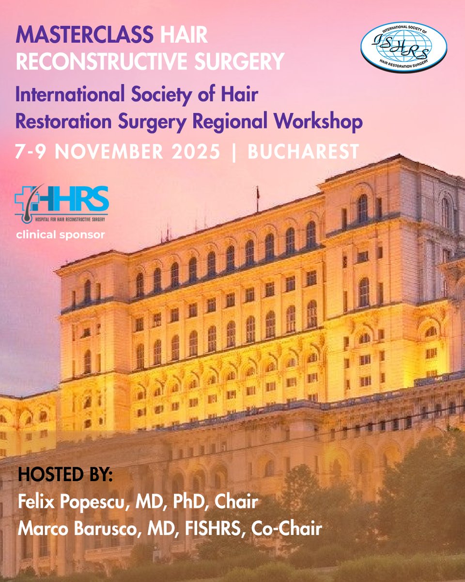 Join us for the ISHRS Regional Workshop: Masterclass in Hair Reconstructive Surgery—a focused program on repair cases, designed to create a learning environment for both new &amp; experienced surgeons.

Bucharest, Romania | Nov 7–9, 2025

Registration is open! ishrs-bucharest.com