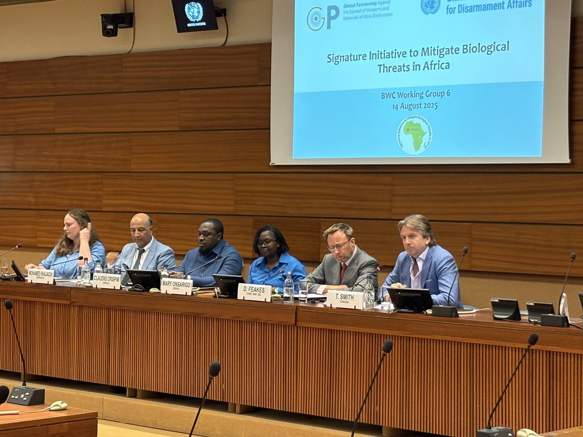 BWCISU's tweet photo. Delighted to have co organized the #SIMBA_BIO side event that highlighted progress made towards the implementation of the #1972BWC in Africa with the support of @GPWMDofficial
Thank you to 🇦🇴🇰🇪🇲🇦 for sharing national insights https://t.co/V0DssPt0QS