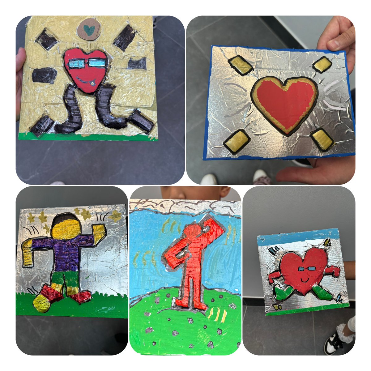 Kieth Haring inspired foil art! <a href="/MancLibraries/">Manchester Libraries</a> <a href="/MCRActive/">Manchester Active</a> Abraham Moss. Kieth was famous for his colourful bold and fun illustrations these artworks are a beautiful celebration of his creativity #HAF well done everyone !