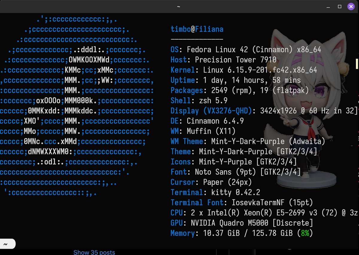 WilbyPequeno's tweet image. OK, NOW we are talking! This terminal is way more fitting of a machine named &quot;Filiana&quot;! Special shout out to the redditor Reshetnikov for this crazy good art work! Thanks to the Kitty terminal program for being so frickin awesome too.

#filianisart #linux #linuxporn