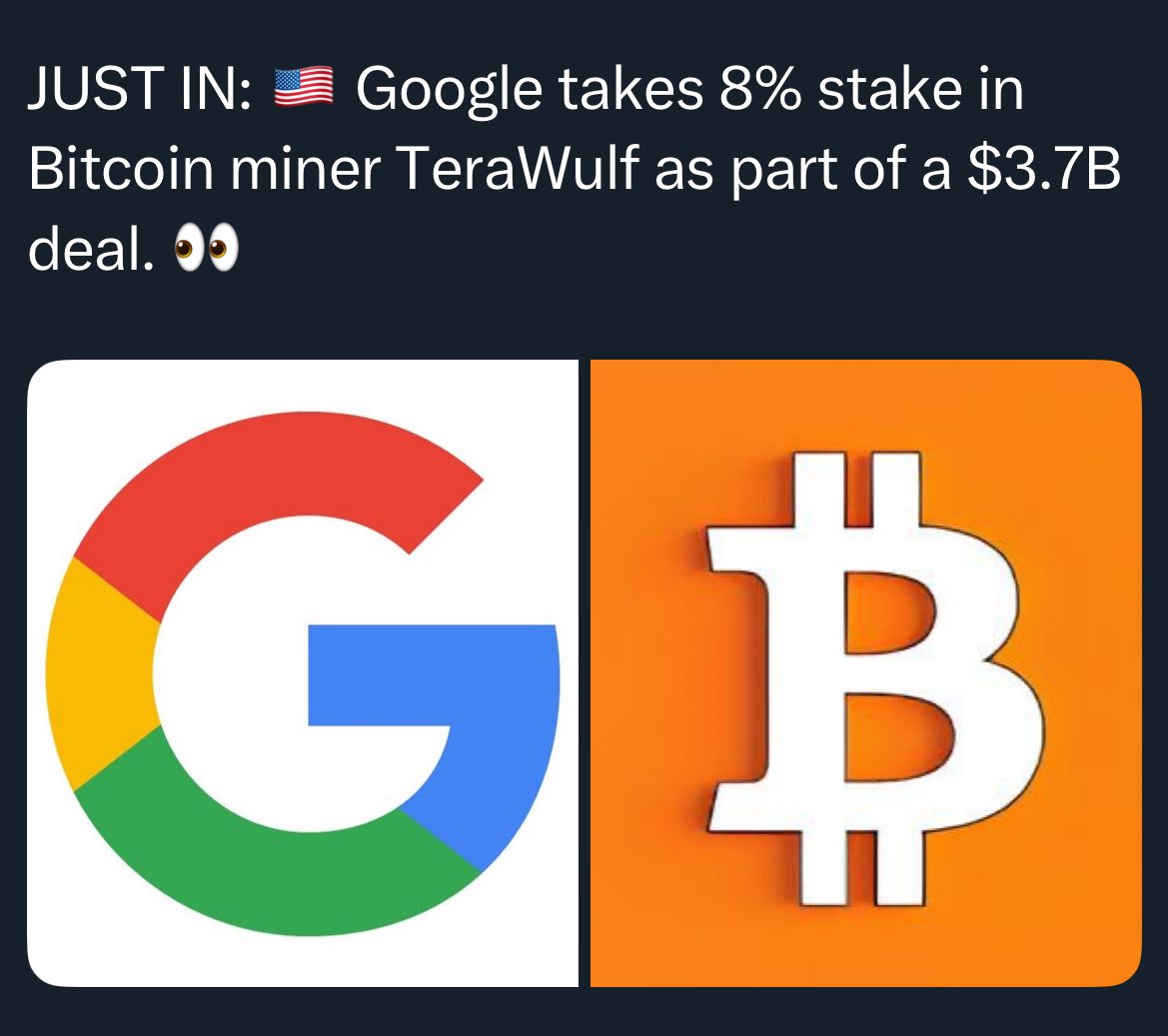 Bitcoin beats Google in marketcap. Google immediately buys stake in Bitcoin  miner. FOMO at peak 😀🚀🔥
