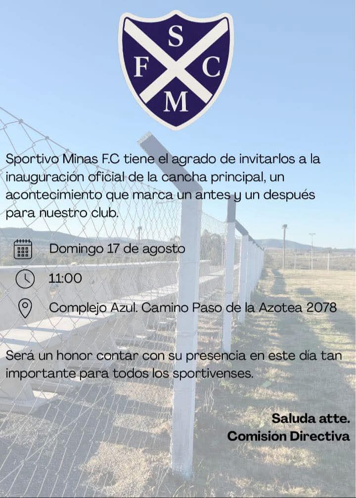 💙⚽ Un día que quedará en la historia⚽️💙
Este domingo 17 de agosto desde las 11:00 los esperamos en el Complejo Azul para inaugurar nuestra cancha principal.
Vivamos juntos este sueño sportivense, porque la historia la escribimos todos.🏴󠁧󠁢󠁳󠁣󠁴󠁿🏴󠁧󠁢󠁳󠁣󠁴󠁿