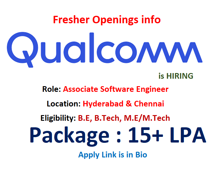 Qualcomm is hiring #Freshers for Associate #Software Engineer

Qualifications: Master's/Bachelor's degree from 2026

Campus Grads will work on: 
- Development of embedded software &amp; device drivers
- Understanding of OOPs,OS concepts,Data structures

Link: careers.qualcomm.com/careers/job/44…