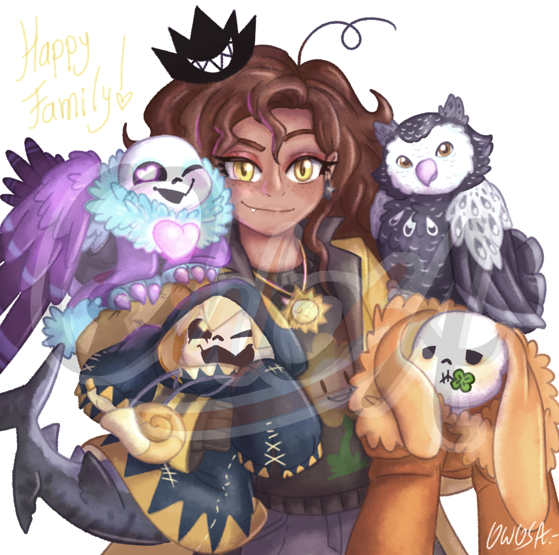 Bonus Owner’s content Commission: 
Portrait for /Leivyathan, our dear Sheriff and her 3 silly pets, Pipi, Galo and Bunnyrus, with her other companion Minuit.

Thank you so much for adopting them!