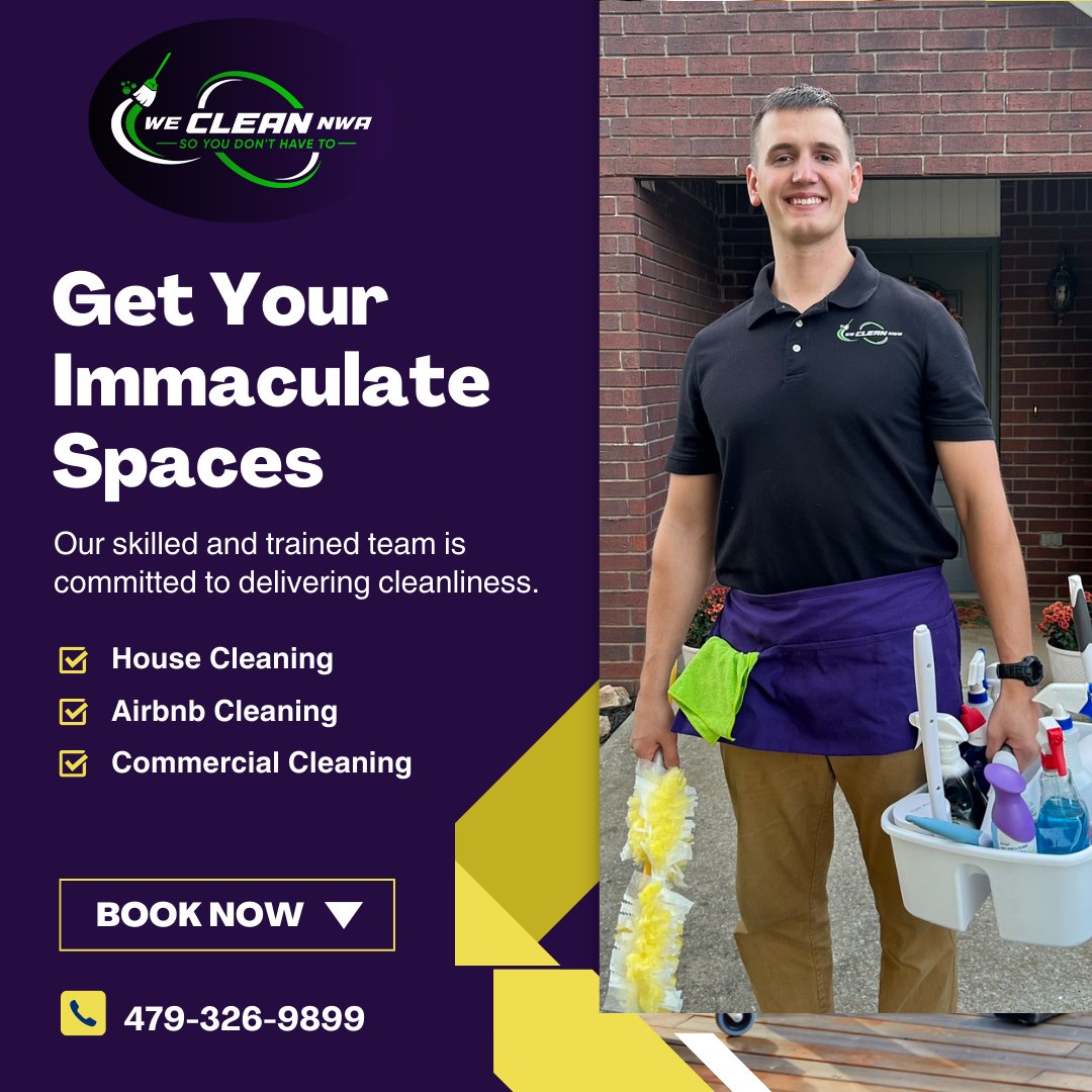 Transform your space with a touch of professional care! At We Clean NWA, we bring community trust into every cleaning service we offer. Whether it's commercial, residential, or Airbnb, we've got you covered.