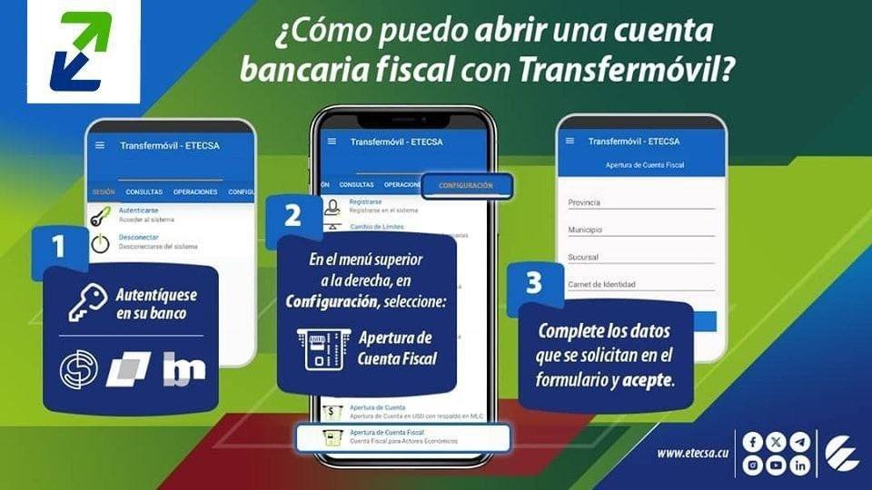 #EtecsaTeAcompa Sabe  usted cómo abrir una cuenta bancaria fiscal en la aplicación  Transfermóvil?  Le comento que es un proceso sencillo, aquí le dejo un  paso a paso 📷📷