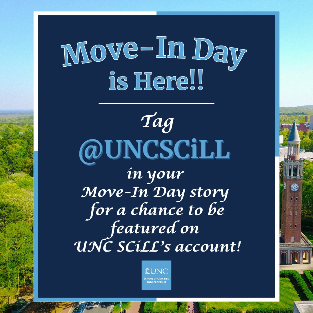 UNCSCILL's tweet image. Move-In Day is here, Tar Heels! Got that perfect first-day pic? Tag us in your Instagram story so we can show off your Carolina blue pride to the world.