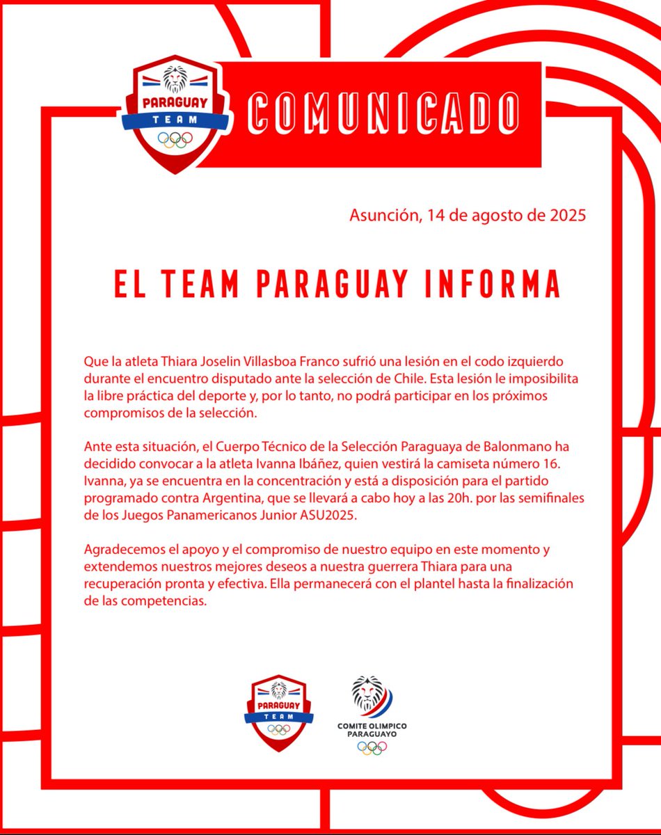 Comunicado del Team Paraguay.