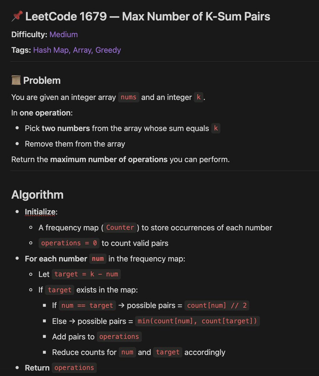 Priyansh0310's tweet photo. Two Pointer/Max Number of K-Sum Pairs
Return the maximum number of operations you can perform on the array. #LeetCode30
13/30
#Python #DSA #100DaysOfCode #LeetCode https://t.co/kUTiGireyZ