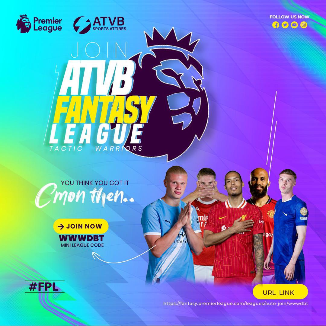 ATVB FANTASY LEAGUE is back, Join Via Mini League Code WWWDBT
#fpl #Fantasy #FantasyFootball