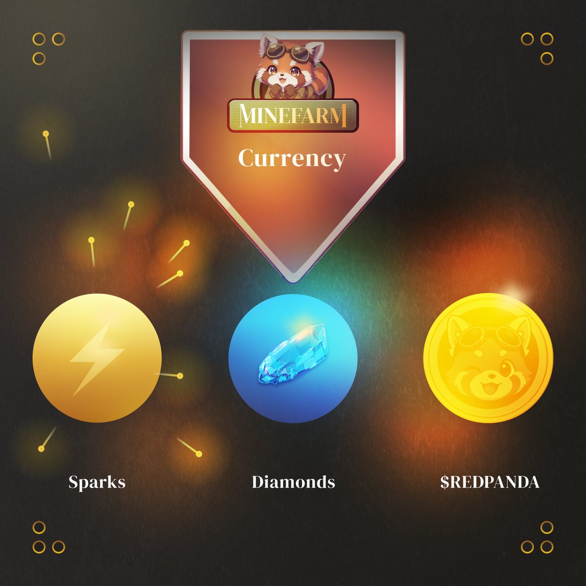 🪙 MineFarm Currency!

How the 3 core currencies work:

⚡️ Sparks - Soft in-game currency. Farmed by miners. Used to upgrade from Level 1–10, 11–20, etc.

💎 Diamonds - Premium currency. Needed to unlock each new upgrade tier (after every 10 levels). Earned through events.

🦊