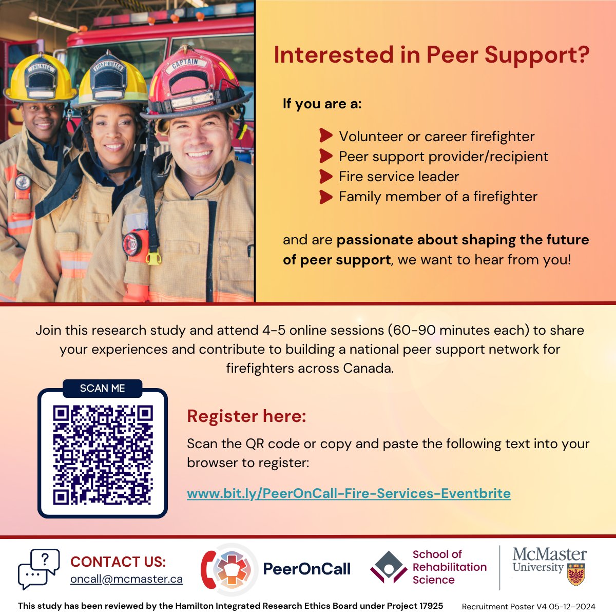 We're seeking input from @cdnfirechiefs, firefighters, leaders &amp; family members. Help shape a national peer support network for firefighters across Canada: shorturl.at/08jLy