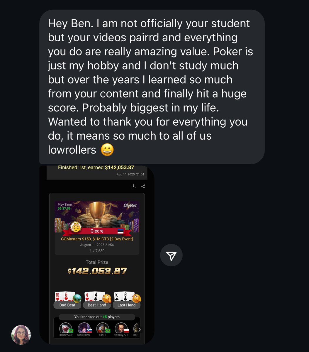 She won a $150 ticket from a $15 satellite  and turned it into $142,000 🤯🤯🤯🤯🤯🤯

📈📈📈