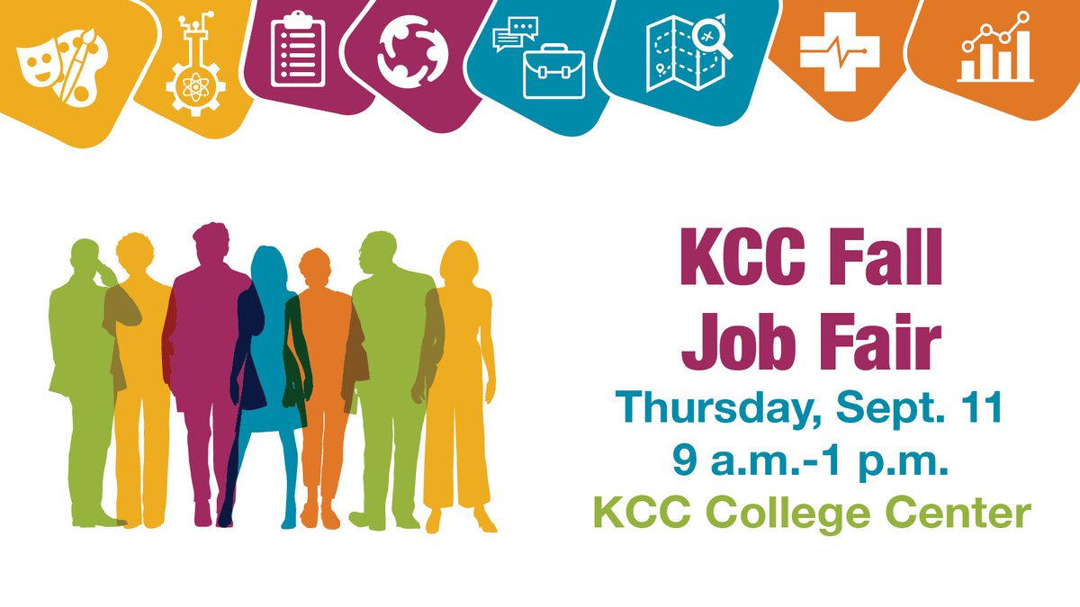 Are you looking for job opportunities?📰🖊️ Don't miss our Fall Job Fair arriving tomorrow at 9am in the College Center! 
You can view a list of employers who have signed up for the Job Fair at kcc.edu/student-resour…