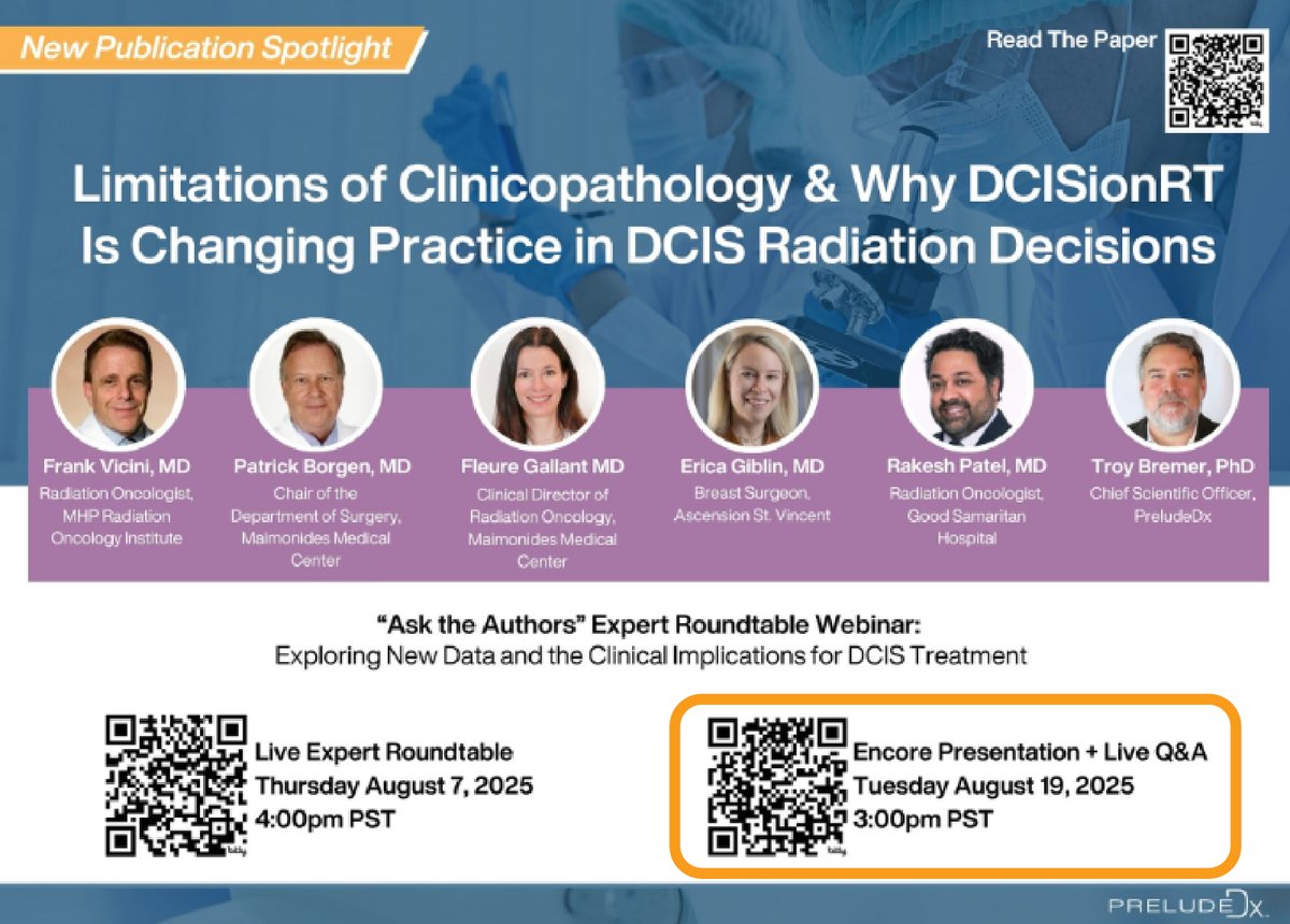 Did you miss our webinar on the Limitations of Clinicopathology &amp; Why DCISionRT Is Changing Practice in DCIS Radiation Decisions? Not to worry!

Join Dr. Troy Bremer and Dr. Pat Whitworth for a recap on Tuesday, 8/19 at 3pm PST.

🔗: bit.ly/46XTdQK

#DCIS #DCISionRT