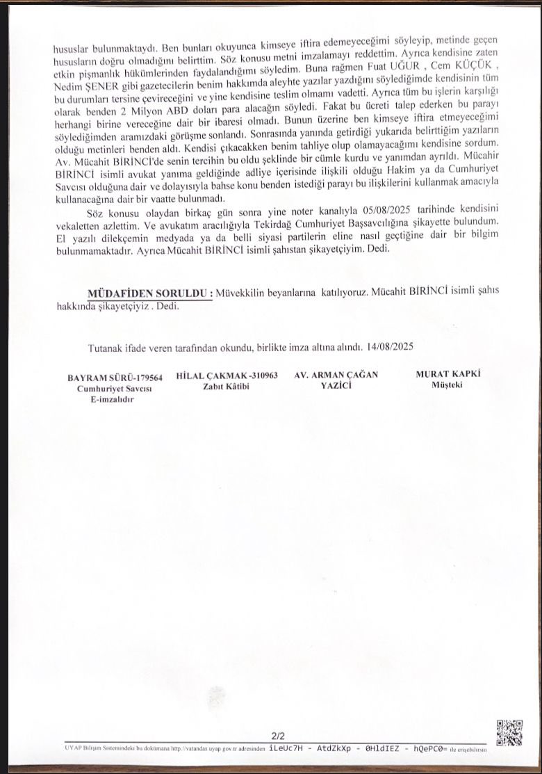 📍Özel’in Kapki İddiaları Çöktü! Kapki’nin verdiği ifade Özel’i Doğrulamadı❗️

🗣️Murat Kapki: Gazetecilere de Savcılara da Para Verileceğini Söylemedim.

📍CHP Genel Başkanı Özgür Özel, bugün yaptığı basın toplantısında İstanbul Büyükşehir Belediyesi’ne (İBB) yönelik yürütülen