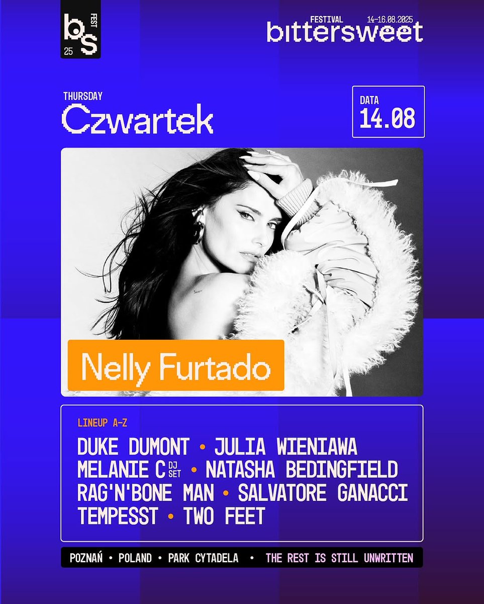SUMMER TOUR - Nelly Furtado sera ce soir au festival Bittersweet, à Poznán en Pologne 🇵🇱