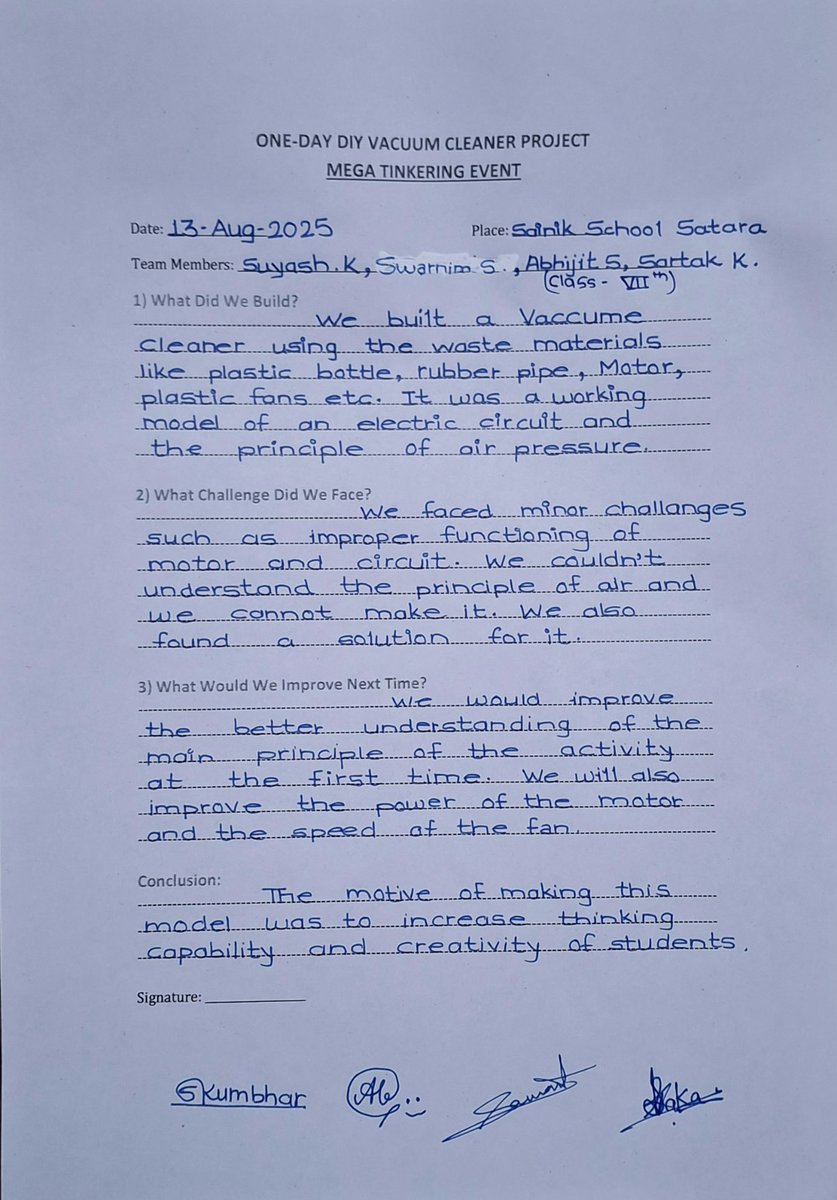 Shiv_Gouri's tweet image. &quot;Hands made the vacuum, minds wrote the story—Mega Tinkering Day lives on in our cadets’ journals! 🛠✍️ #ATLReflections  #MegaTinkeringDay #WhatWeBuilt #MTD2025