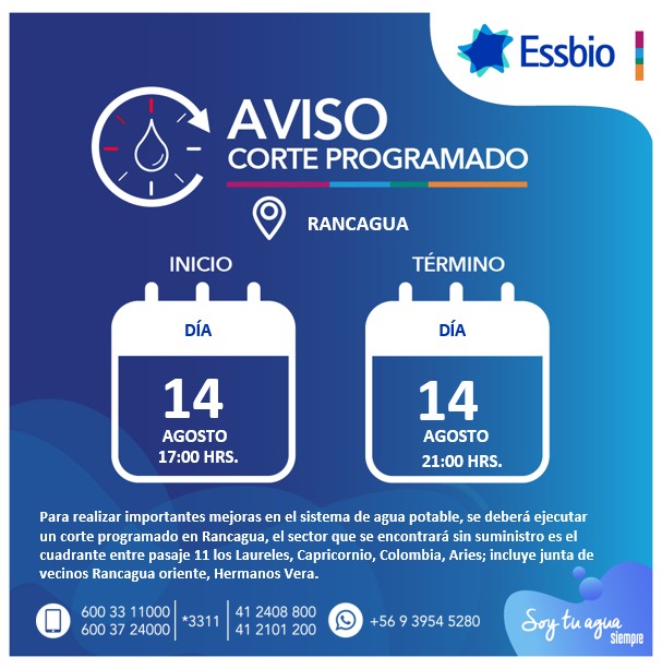 Corte programado para hoy en #Rancagua, revisa aquí más información 👇