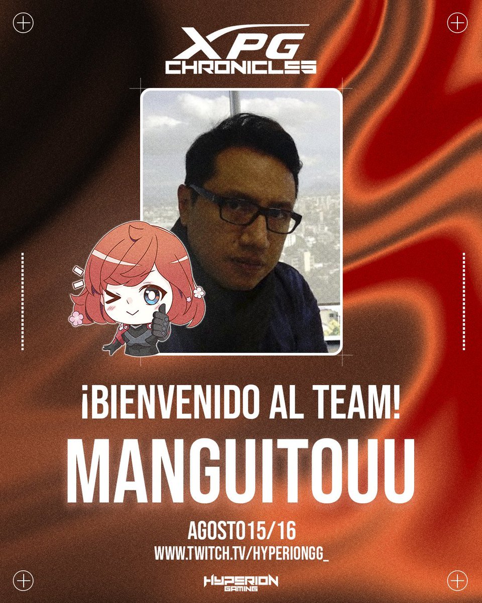 KNI Manguitouu (@manguitouu) on Twitter photo Empezamos el día con super buenas noticias y es que me han invitado a Hyperion Chronicles como parte del Team ADARA! :D
Muchísimas gracias a <a href="/hyperiongg_/">HYPERION GAMING</a> y <a href="/XpgMexico/">XPG México</a> por la invitacion y nos vemos mañana para iniciar el torneo!
HYPEEEEEEE!!
#GoHYG🐺 #HYGChronicles #xpg Empezamos el día con super buenas noticias y es que me han invitado a Hyperion Chronicles como parte del Team ADARA! :D
Muchísimas gracias a <a href="/hyperiongg_/">HYPERION GAMING</a> y <a href="/XpgMexico/">XPG México</a> por la invitacion y nos vemos mañana para iniciar el torneo!
HYPEEEEEEE!!
#GoHYG🐺 #HYGChronicles #xpg