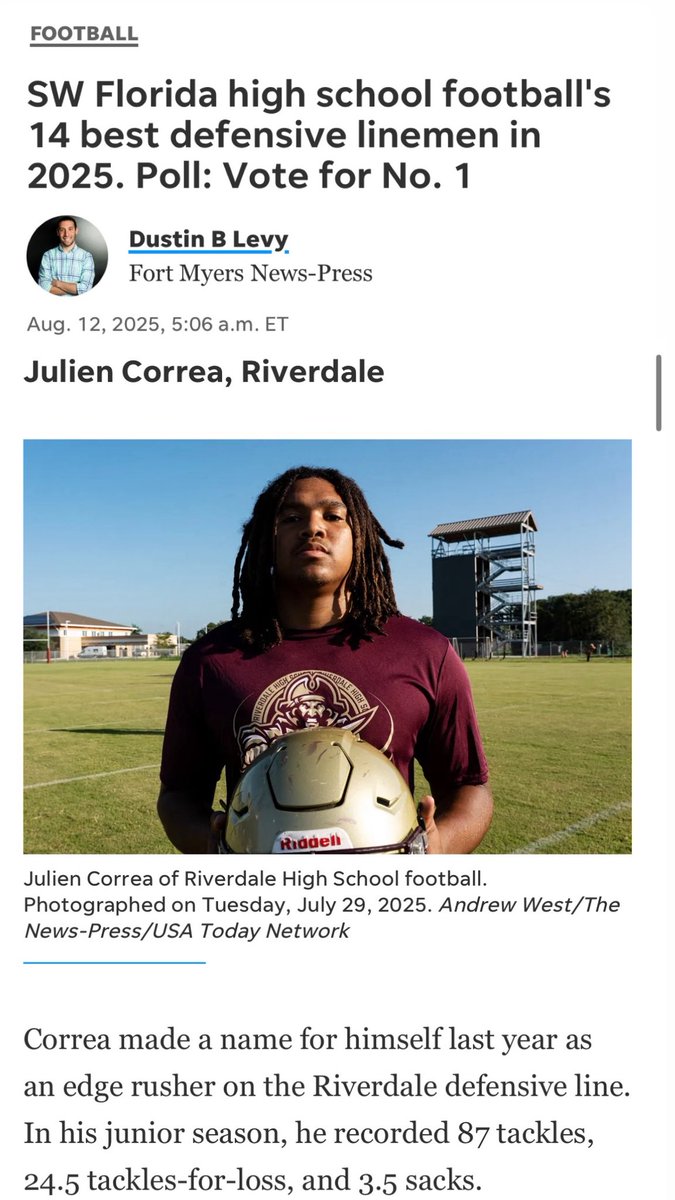 Top 14 Defensive Lineman in SWFL 
Coaches don’t miss out
Junior year stats 87 tackles, 24.5 TFLs, 3.5 Sacks
<a href="/CoachCJones_STU/">Chris Jones</a> <a href="/coachcurtis42/">Coach Curtis</a> <a href="/MrGriffin22/">Coach Griff</a> <a href="/Coach_aMAYzing1/">Corey S. May</a> <a href="/Coach_Gibson51/">Kendoll Gibson</a> <a href="/WillisPeanutmay/">Coach May</a> <a href="/RHS_RaidersFB/">Riverdale Raiders Football</a> <a href="/n_parrott478/">Nicholas Parrott</a> <a href="/CoachWelton_IC/">Chris Welton</a> <a href="/CoachCutshaw/">Roy Cutshaw Jr</a>