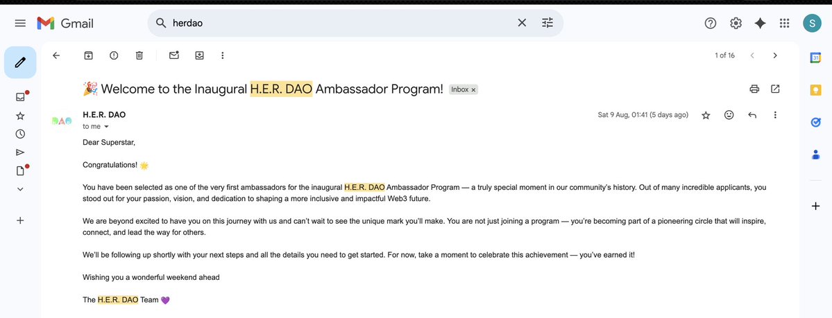 Deepika.shefi.eth๐๐งก (@swarnadeepika6) on Twitter photo Guess what guys your girl is now officially a <a href="/_HerDAO/">H.E.R. DAO @ H.E.R. DAO HACKERHOUSE w/ ETH ACCRA</a> ambassador ๐ฅณ๐
Iโm so happy and super excited to start this journey where I can help onboard more women and support them all along the way๐
Big thanks to <a href="/Onallee/">Onallee | #Buildinโ ๐ </a> for believing in me๐ซก๐
Wagmi!!! Guess what guys your girl is now officially a <a href="/_HerDAO/">H.E.R. DAO @ H.E.R. DAO HACKERHOUSE w/ ETH ACCRA</a> ambassador ๐ฅณ๐
Iโm so happy and super excited to start this journey where I can help onboard more women and support them all along the way๐
Big thanks to <a href="/Onallee/">Onallee | #Buildinโ ๐ </a> for believing in me๐ซก๐
Wagmi!!!