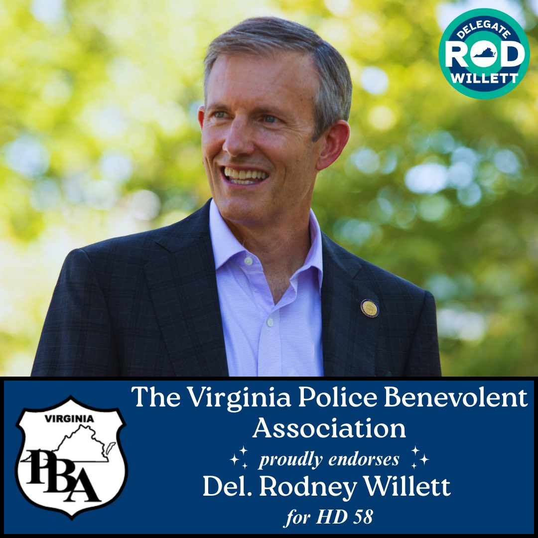 Delegate Rodney T. Willett (@delrodwillett) on Twitter photo Honored to announce that I’ve been endorsed by the <a href="/VAPBA/">Virginia PBA</a>.
I promise to continue my bipartisan record of supporting and partnering with our law enforcement officers to keep Henrico safe. Honored to announce that I’ve been endorsed by the <a href="/VAPBA/">Virginia PBA</a>.
I promise to continue my bipartisan record of supporting and partnering with our law enforcement officers to keep Henrico safe.