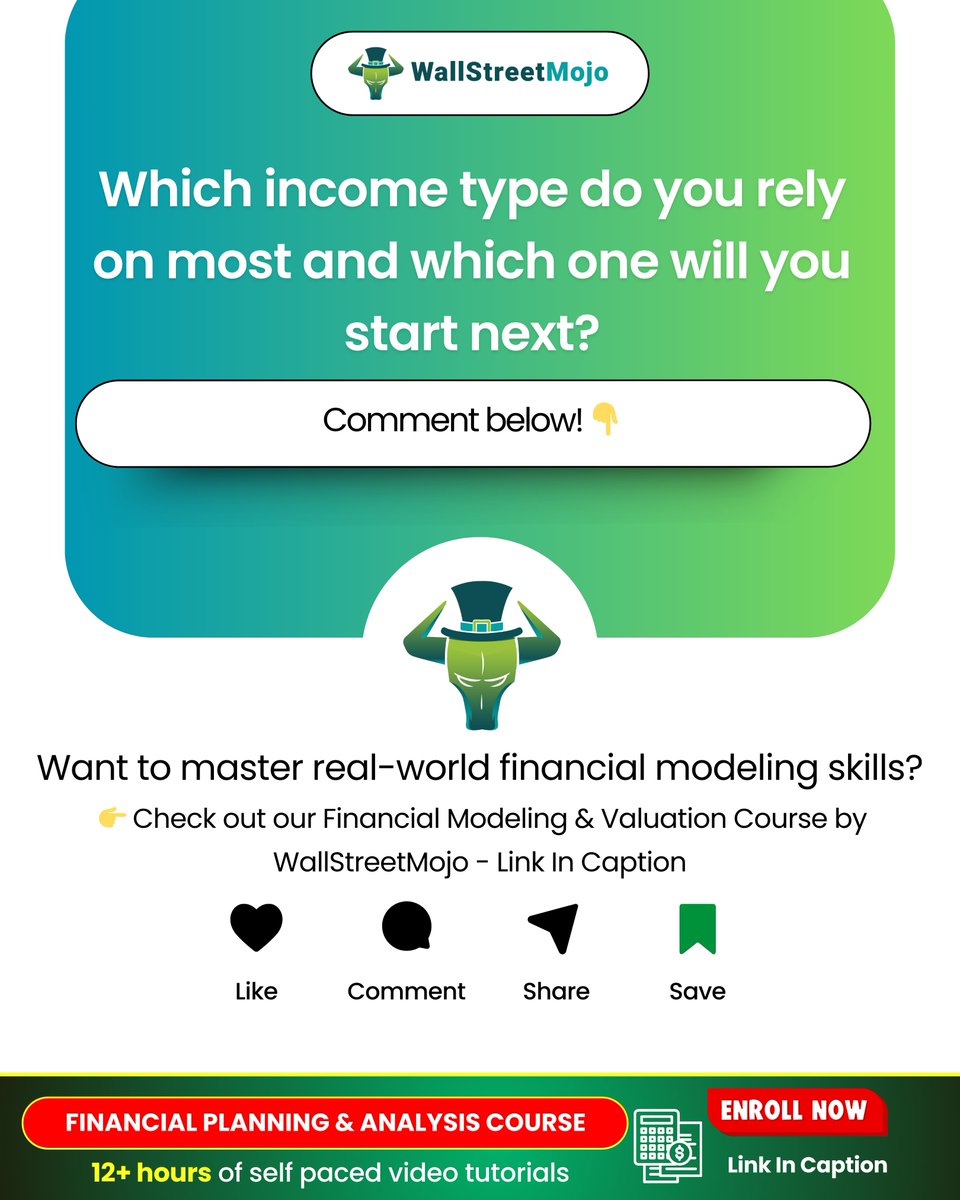wallstreetmojo's tweet image. 💰 Millionaires don’t rely on just one income stream — and neither should you.

📈 Want to grow in your FP&amp;amp;A role, check out:

👉 wallstreetmojo.com/budgeting/fina…

(Disclaimer: Educational content. Consult a financial advisor before making any investments.)

#IncomeStreams #MultipleIncome
