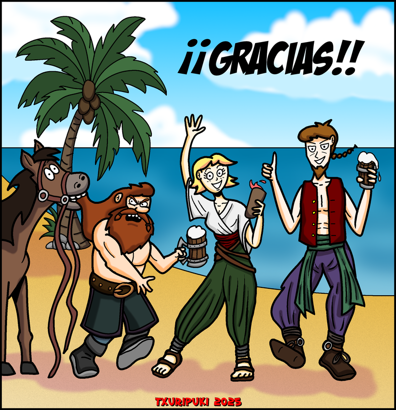 "La Dama de Nortalia" tiene 50 seguidores en <a href="/FaneoEs/">Faneo</a>  ! Para celebrarlo, Vaklav, Polilla, Grûm y Tunante dejan por un momento las frías montañas de Nortalia y se van a las agradables playas de Occidentalia a echar unos tragos. Gracias por seguir las aventuras de esta cuadrilla!