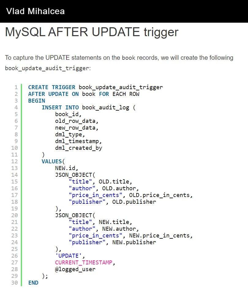 MySQL audit logging using triggers

vladmihalcea.com/mysql-audit-lo…