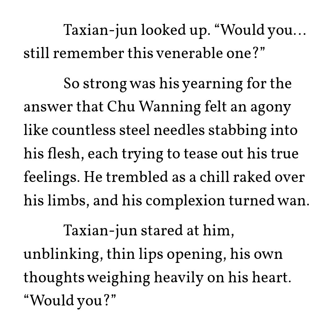 the way i can never move on from this moment, taxian jun asking, if chu wanning would still remember him, if he d||ed earlier than cwn, oh my heart can't handle this at all 😭