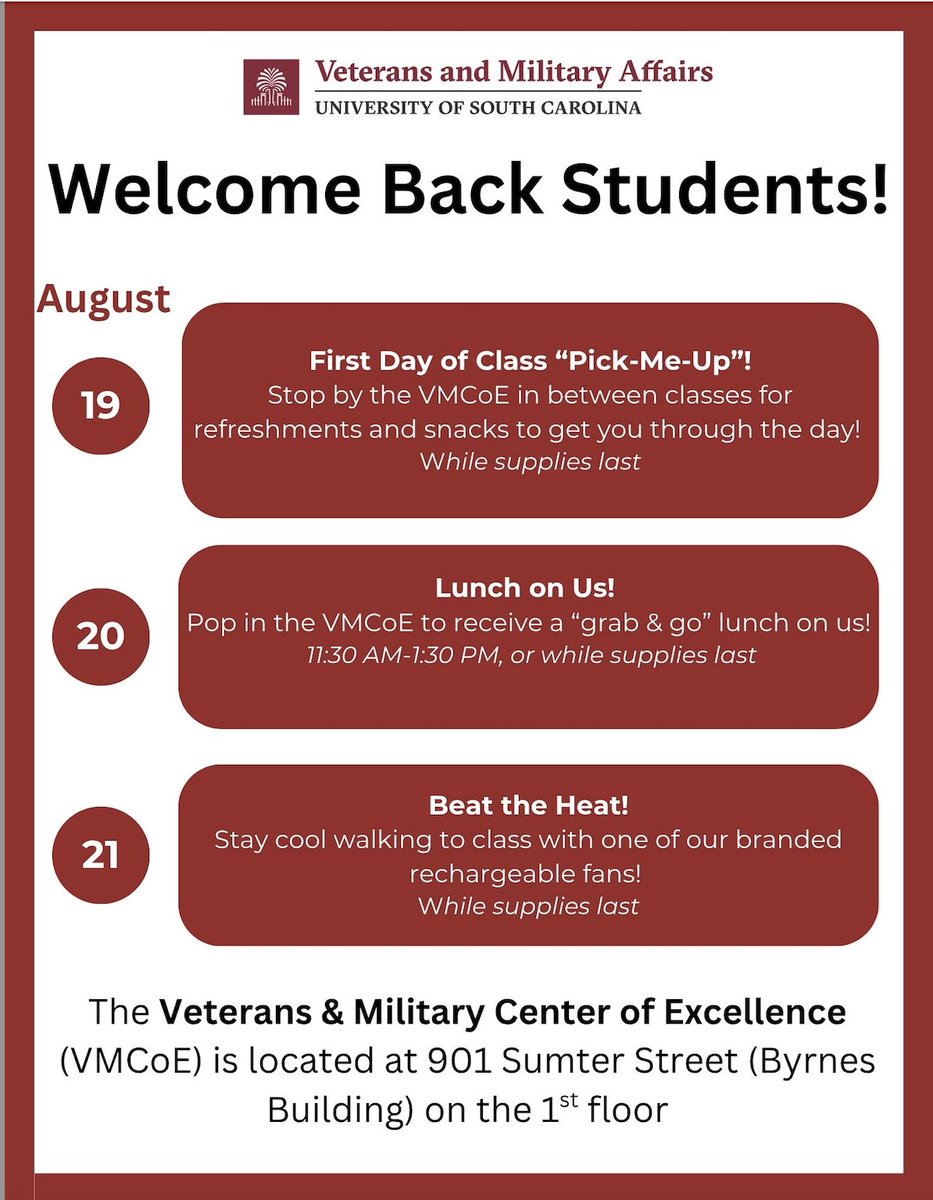 We’re so excited to welcome back our military-connected students this week! Stop by the VMCoE for a few treats to help you ease back into classes!