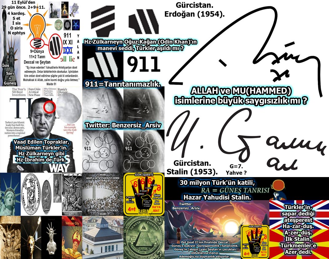 30 milyon Türk askerini 2. Dünya Savaşı'nda Kripto Yahudi Hitler'e karşı telef eden ve Türkler'i Anadolu'dan atma hedefi olan Gürcü Yahudisi Stalin'in imzası ile diğer Gürcü şahısın imzası birleştiğinde, Allah'ın Arapça yazılışına boyun eğdiren karikatür ortaya çıkıyor.